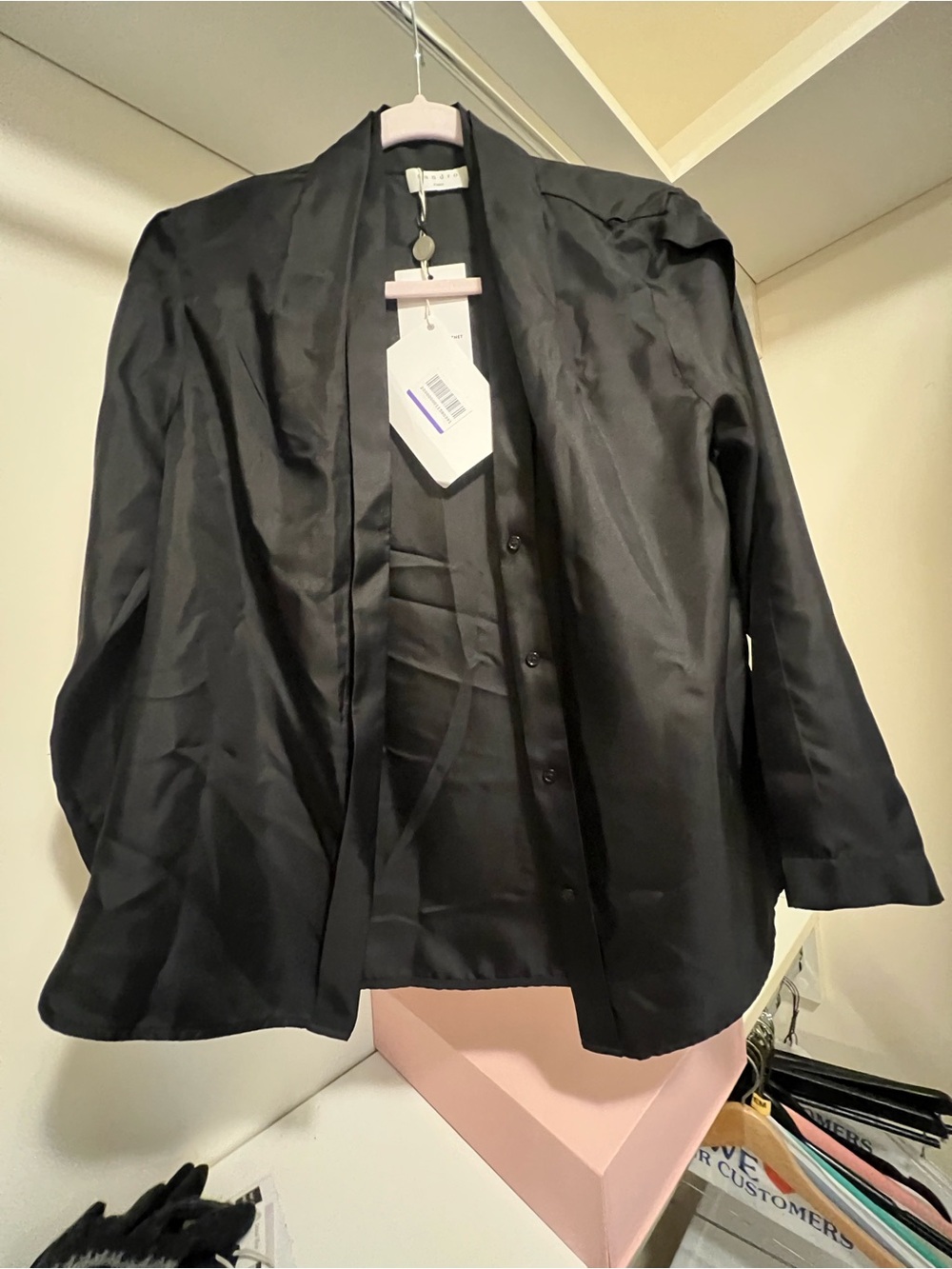 NWT SANDRO Lanna Black 100% Silk Long Sleeve Button-Down Blouse Size Small - Picture 3 of 12